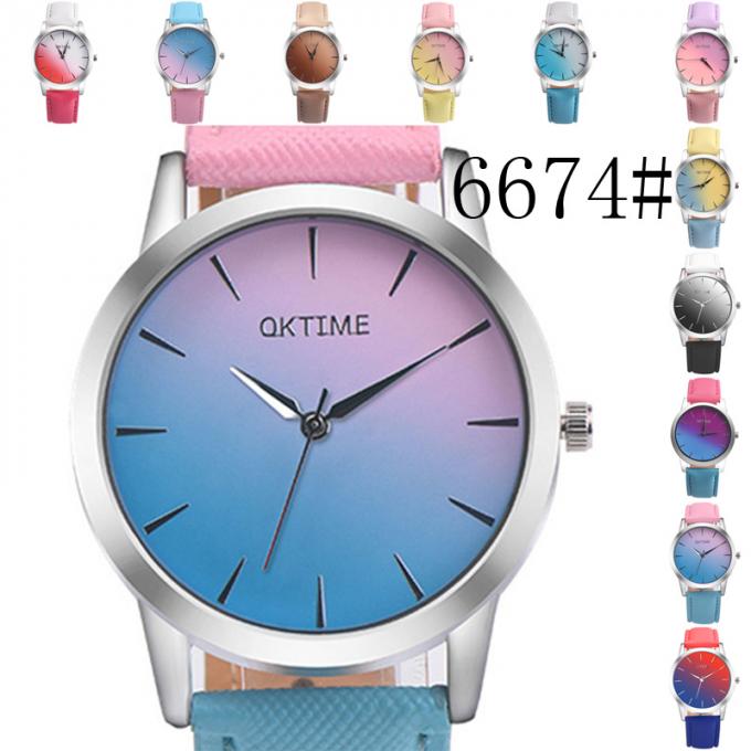 Orologio del cuoio del nero di buona qualità della cassa per orologi della lega della banda blu di modo delle donne WJ-8443